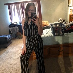 Black and White Striped Jumpsuit